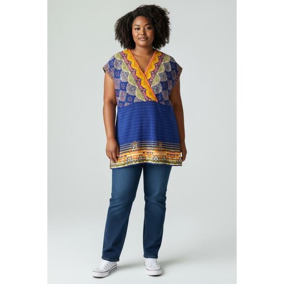 Soft Surroundings Women’s Large Kualoa Blue Tunic Cap Sleeve Sweater Wrap V-neck - Picture 1 of 10